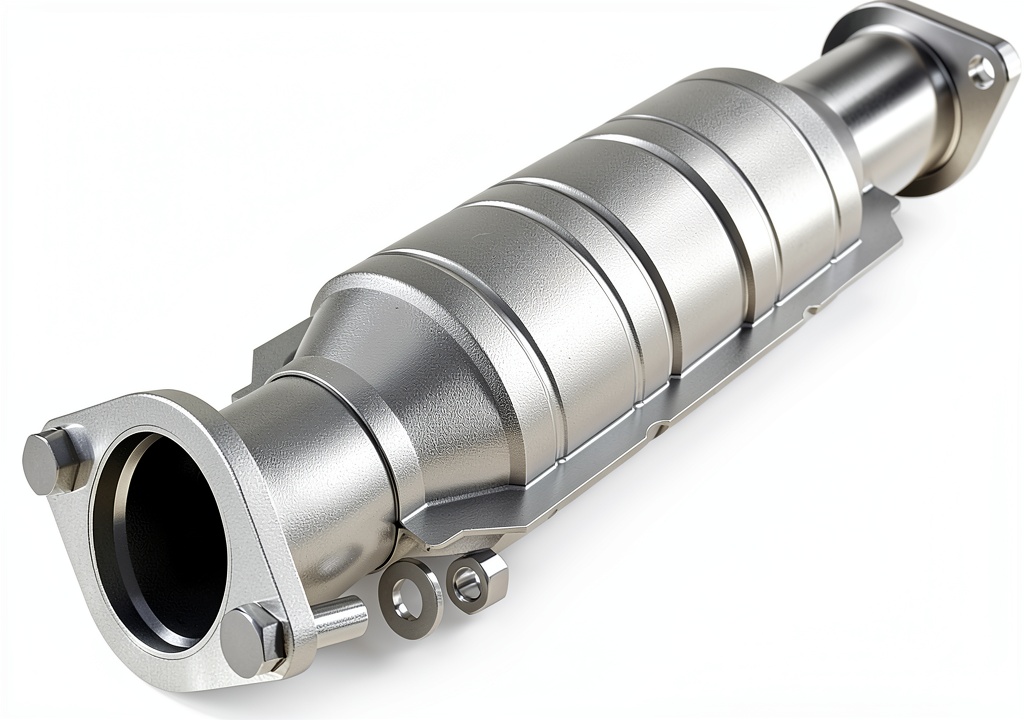 Installing MagnaFlow Catalytic Converter 24426 Brushed Steel on a wooden workbench