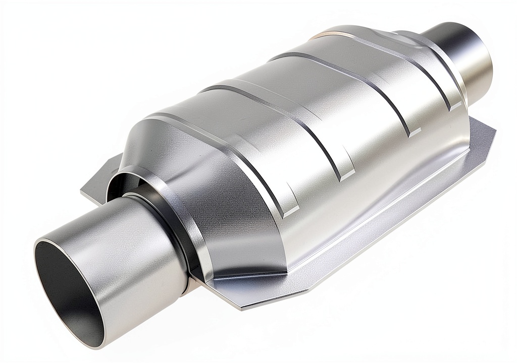 Installing MagnaFlow 334105 CARB Stainless Steel 13in catalytic converter on a garage workbench